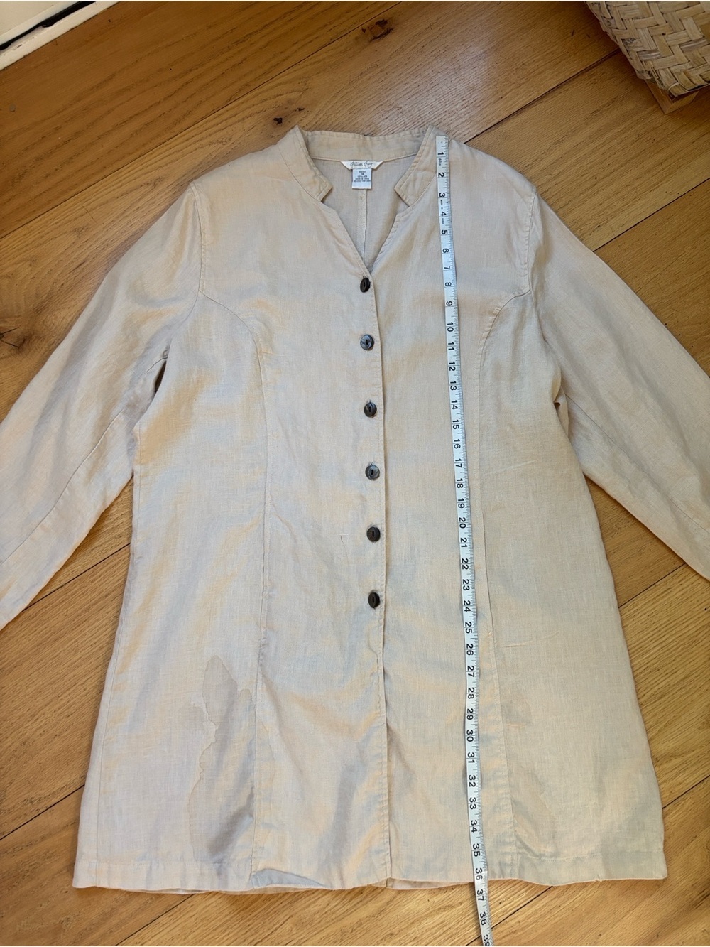 Vintage Gillian Grey 100% Linen Jacket | Minimal Neutral Oversized Button Front - Picture 9 of 14
